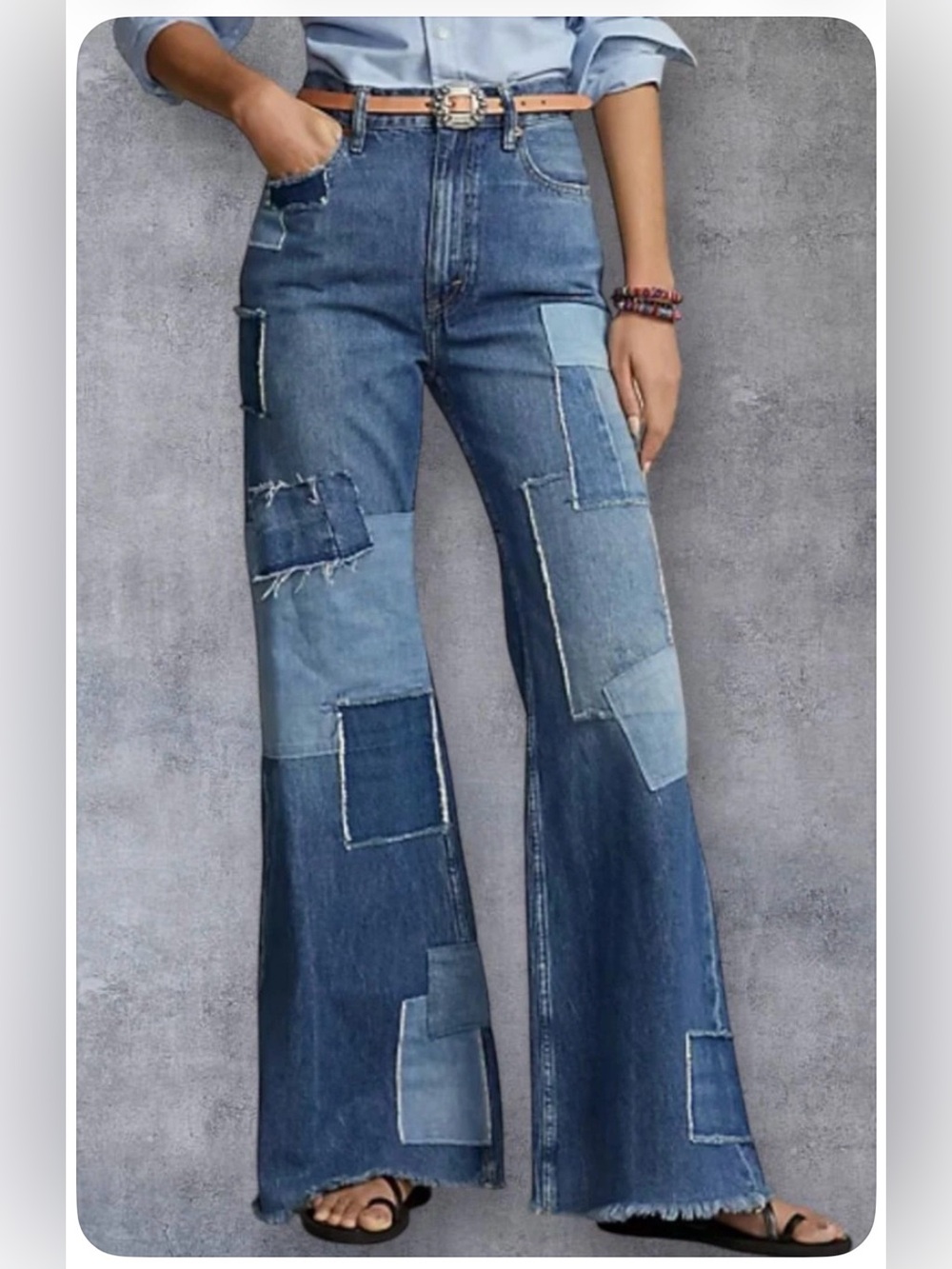 Ralph Lauren Patchwork Flare Jeans in Mixed Blue Denim
